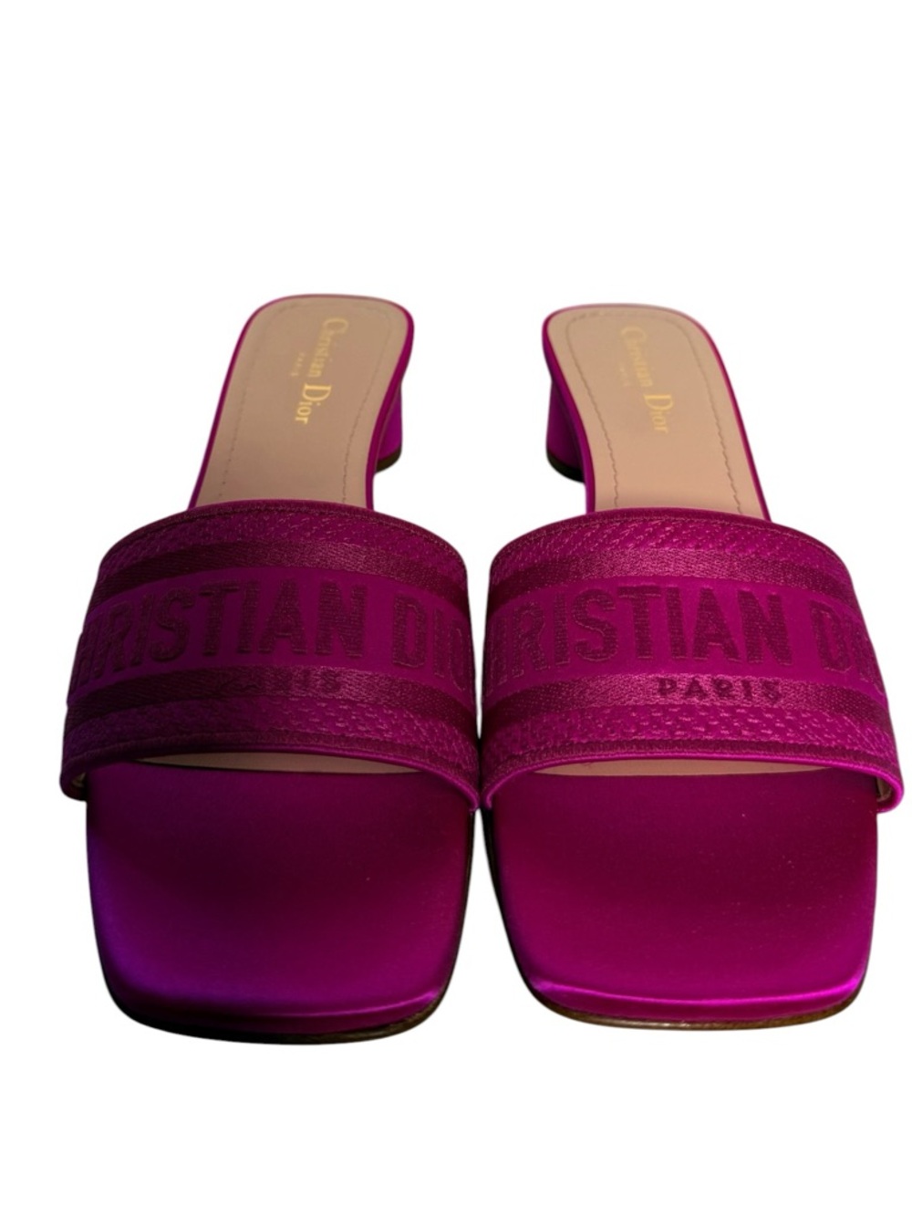 Christian Dior Dway Slide Sandals Rani Pink Satin Heeled Resort Vacation 41 NWT - Picture 5 of 10